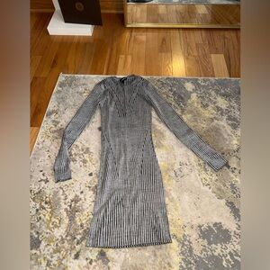 Express Black and White Striped Long Sleeve Dress